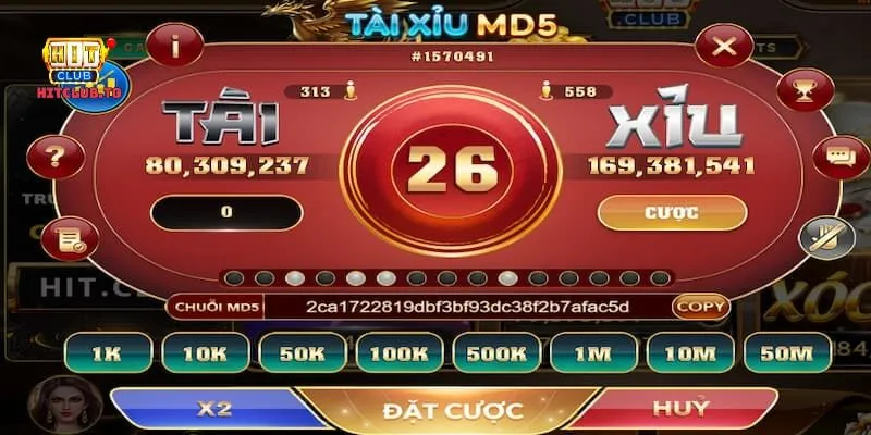 Luật đặt cược ở trong game Tài Xỉu MD5 Hit Club 