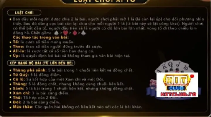 Luật chơi của xì tố tại Hit Club