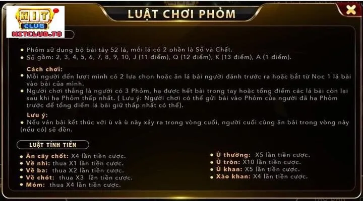 Quy tắc chơi Phỏm Hit Club